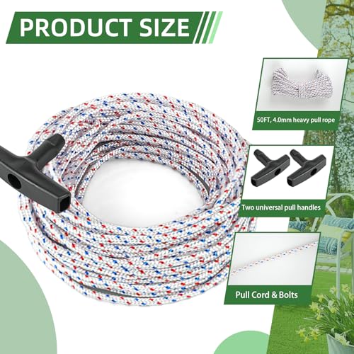 SSFOLPFEE High Strength Recoil Start Rope Replacement for Chainsaws, Lawn Mowers, Gas or Diesel Engines - 50 feet with 2 U...