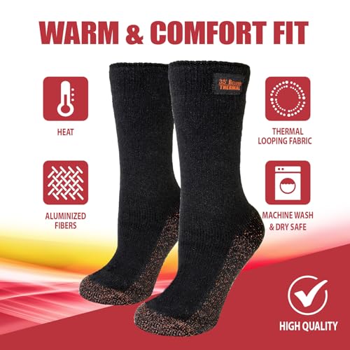 35° BELOW Thermal Insulated 1 or 3 Pk Socks for Men and Women, Designed with Soft Aluminized Loops to Keep Feet Warm and Cozy