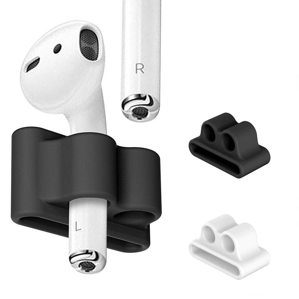 FINENIC(2-Pack) Compatible for AirPods Holder, Portable Anti-Lost Silicone Compatible for Apple AirPod, Compatible for AirPods Accessories (Black +White) -Like New