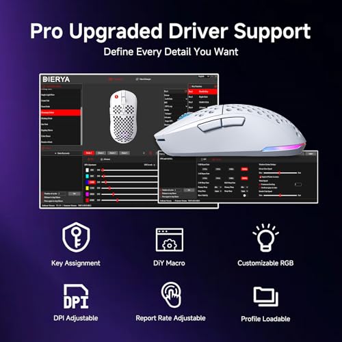 DIERYA M1 Wireless Gaming Mouse, 24000DPI, 180Hrs Battery, 16.8M RGB, 6 Programmable Buttons, Lightweight, Tri-Mode (2.4G/...