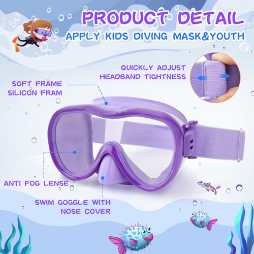 Kids Swim Goggles with Nose Cover, Anti-Leak Swim Mask with Elastic Fabric Strap, UV Protection Swimming Goggles for Kids