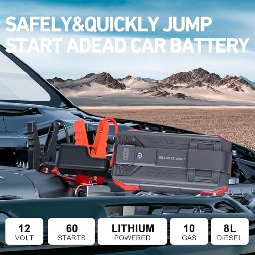 Tstiti 4000A Car Battery Jump Starter, Portable Car Jump Starter for Up to 10L Gas and 8L Diesel Engines, 12V Jump Box wit...
