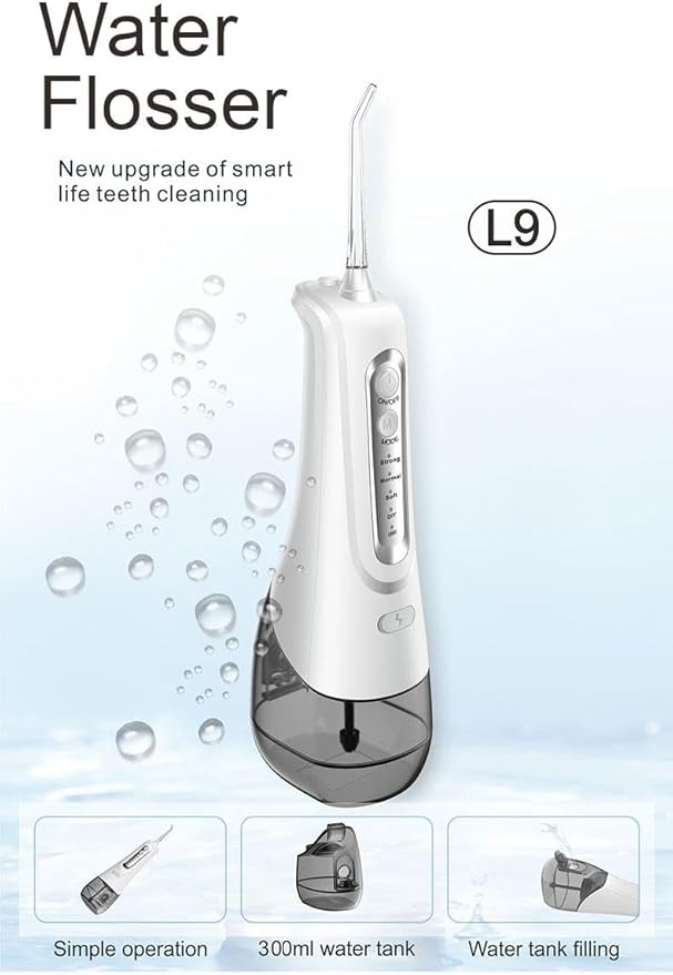 Cordless Water Flosser Oral Irrigator, 10oz Tank 4 Modes 1800 Pulses/Min IPX7 Waterproof, for Braces Care & Sensitive Gums, 4 Jet Tips Type-C Charging (Black)
