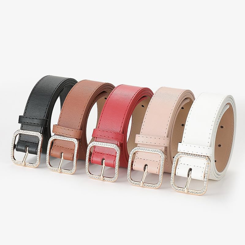 CT COTIM COYIN Women's PU Leather Belt with Square Crystal Diamond Buckle, Black