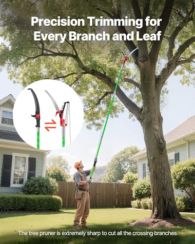 VEVOR Manual Pole Saw, 3.87-27 ft Extendable Pole Tree Pruner with Scissors, Sharp 65Mn Steel Blade, Lightweight Fiberglas...