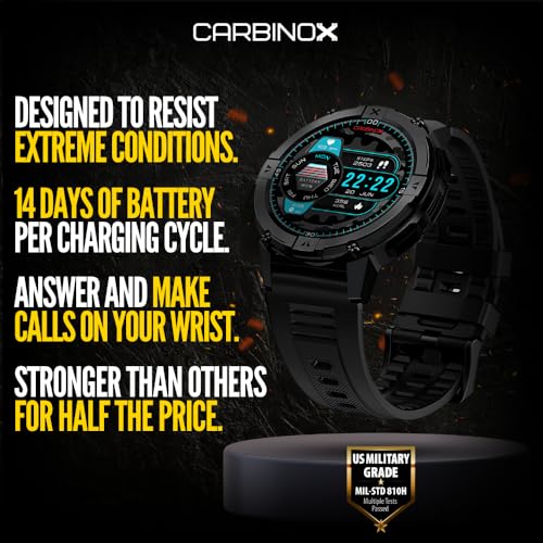 CARBINOX X-Ranger Smart Watch (Answer/Make Calls), Rugged Fitness Tracker IP69K Waterproof, Compatible with Android and iO...