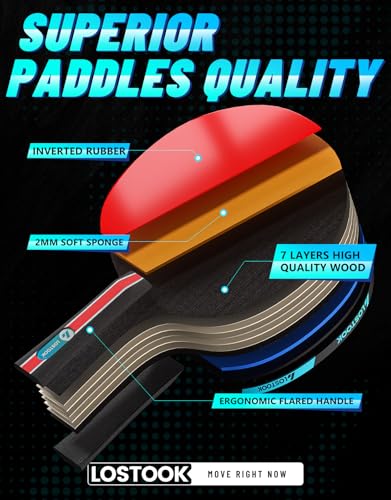 Lostook Professional Ping Pong Paddles Set of 2/4 with Portable Oxford Cloth Ping Pong Case and 3 Star Balls, Table Tennis...