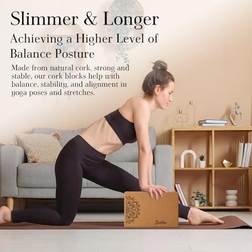 Soulchen 5 Pack Yoga Accessories for Women Set Yoga Block 2 Pack with Strap Massage Ball for Meditation Pilates Cork Block...