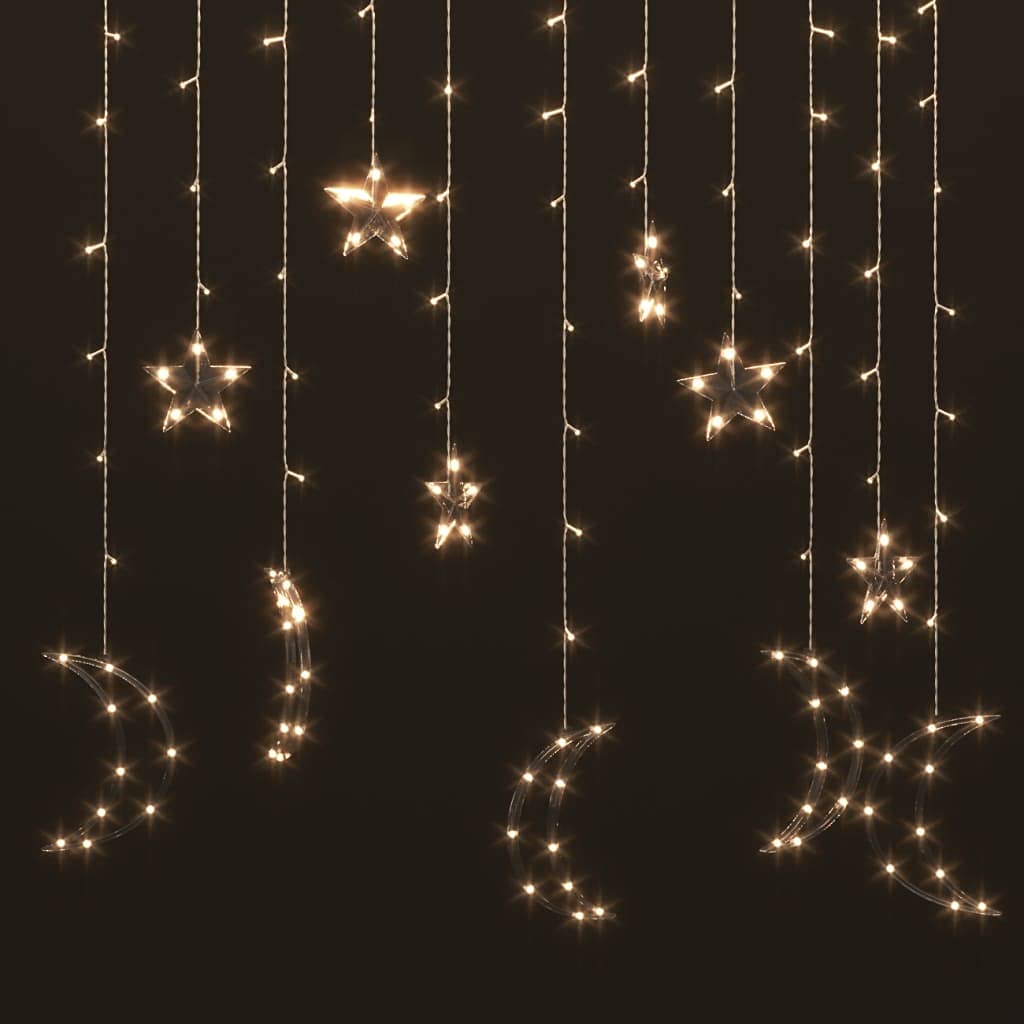 vidaXL Star and Moon LED Fairy Lights, Warm White, 8 Modes, Waterproof, USB, 6.6 x 3, Model 328794