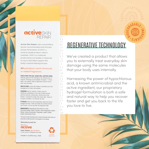 Active Skin Repair First Aid Healing Skin Hydrogel - Natural & Non-Toxic Repairing Ointment with Hypochlorus Acid for Mino...