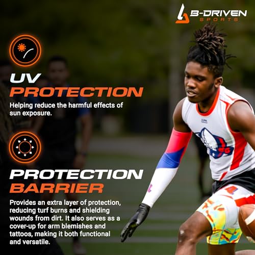 B-Driven Sports Pro-Fit Compression Arm Sleeve for Baseball, Football and Athletic - For Men, Women, Youth, Kids - 42 Colors