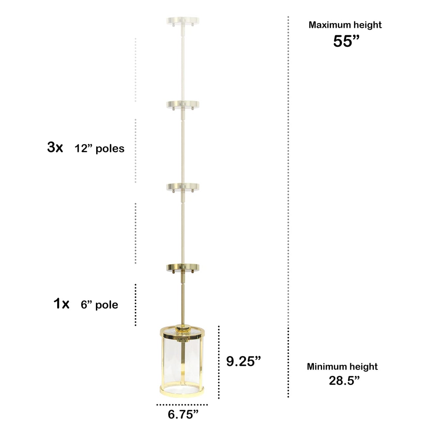 Lalia Home 1-Light Adjustable Pendant Fixture, Gold, Glass, 9.25in Cylindrical, Model 1270-LHP-3002-GL, Modern Farmhouse Design