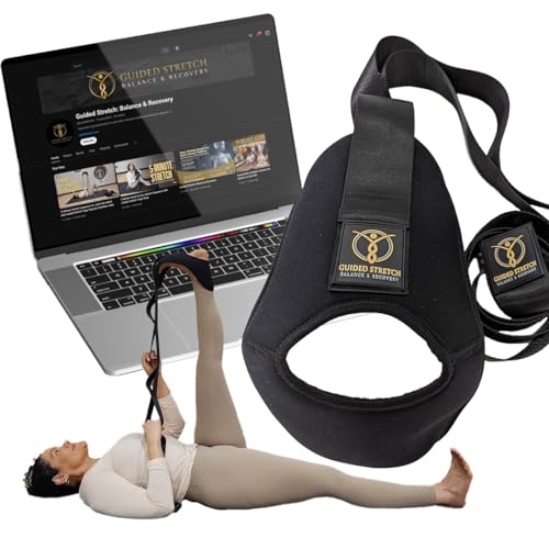 Guided Stretch Yoga Strap with Versatile Loops, No Velcro, Improve Flexibility & Mobility, Relieve Joint Pain!