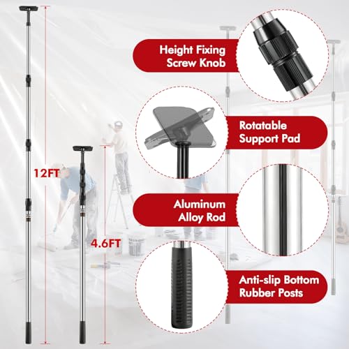 Teodute 12FT Dust Barrier Poles, 4 Pack Spring Retractable Zipper Wall Poles for Dust Barrier System with 2 Heavy-Duty Zip...