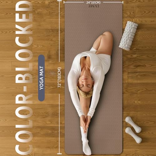 Yoga Mat Non Slip, Anti-Tear 1/4 Thick TPE Yoga Mats for Women and Men, 72"x24" Exercise & Fitness Mat with Carrying Stra...