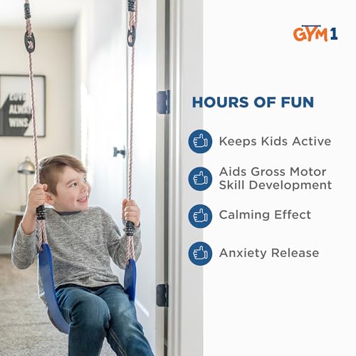 Gym1 Indoor Doorway Gym Set - Sensory Swing & Grip Rings - Adjustable Door Frame Pull-Up Bar for Kids & Adults - Door Fram...
