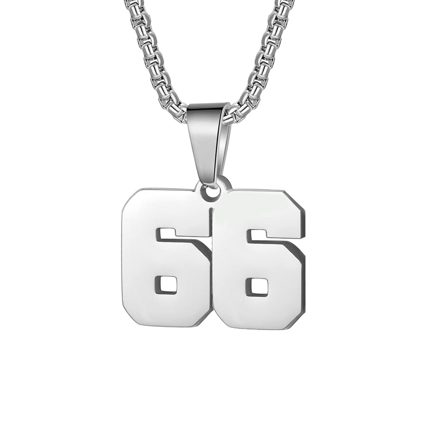 Number Necklaces Personalized Necklaces Silver Initial Number Pendant Stainless Steel Chain Movement Necklaces for Men Women (66