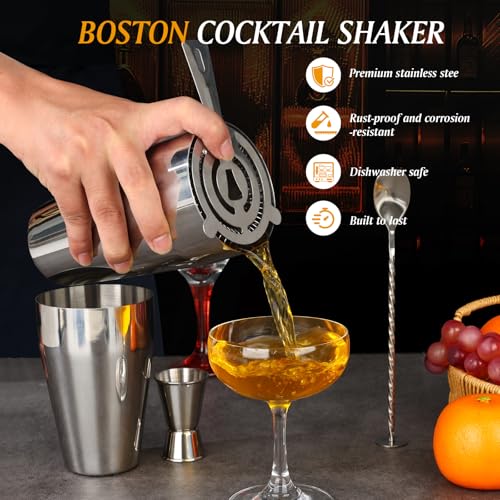 Mwellewm Cocktail Shaker Set, Boston Shakers Bartending Professional Bartender Kit Bartender Beginner Mixed Alcohol Martin...