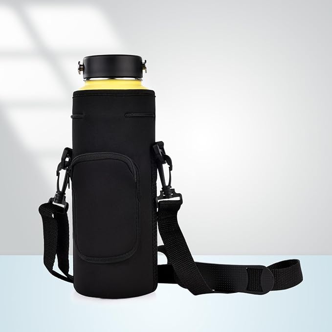 AF-WAN Neoprene Carrier Water Bottle Insulation Sleeve,Waterproof, Anti-Slip, Anti-Scratch Pouch with Shoulder Strap, fit for Owala Insulated Stainless Steel Water Bottle (Black, For 24 oz)