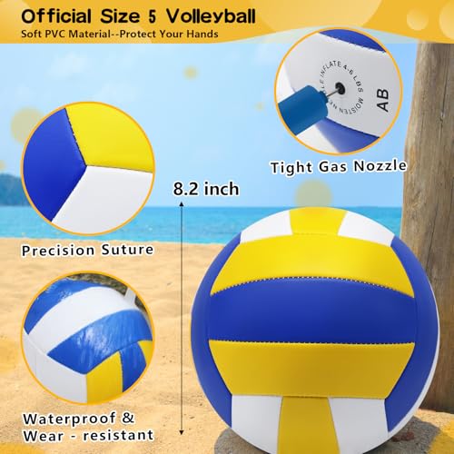 ZHUOKECE Outdoor Volleyball and Badminton Combo Set, Official Size 5 Volleyballs and Badminton Rackets Set of 5 for Outdoo...