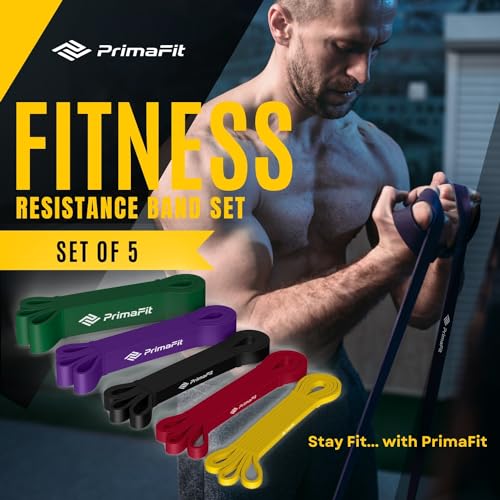 PrimaFit Resistance Bands - Workout, Gym & Pull Up Assistance Bands - Dumbbell Alternative, Stretching - For Men & Women