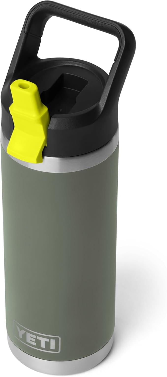 YETI Rambler 18 oz Bottle, Vacuum Insulated, Stainless Steel with Color Matching Straw Cap, Camp Green/Firefly Yellow