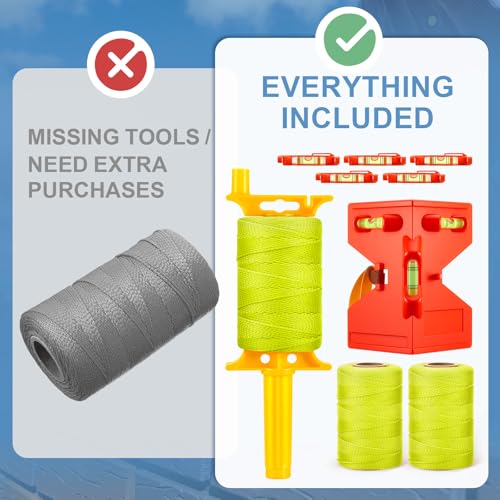 Amylove 3 Rolls Mason Line String with 1 Post & 1 Pipe Level & 5 Line Levels, #18 500 Feet Braided Construction Nylon Twin...