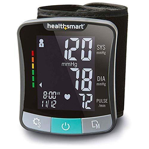 HealthSmart Digital Premium Wrist Blood Pressure Monitor with Cuff That Measures Pulse Heartbeat and High or Low BP, 120 R...