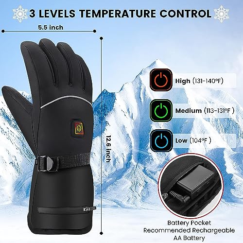 Heated Gloves for Men Women, Electric Winter Gloves Waterproof Heating Gloves Warm Thermal Touchscreen Cold Weather Hand W...