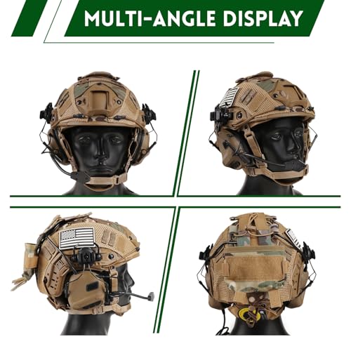 ClrfZebr Tactical Helmet with Headset,4in1 Upgraded Adjustable with Helmet Cover for Airsoft Cosplay Military Tactical Gear