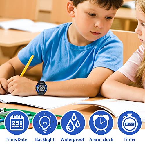 Kids Watch,Boys Watch for 3-15 Year Old Boys,Digital Sport Outdoor Multifunctional Chronograph LED 50 M Waterproof Alarm C...