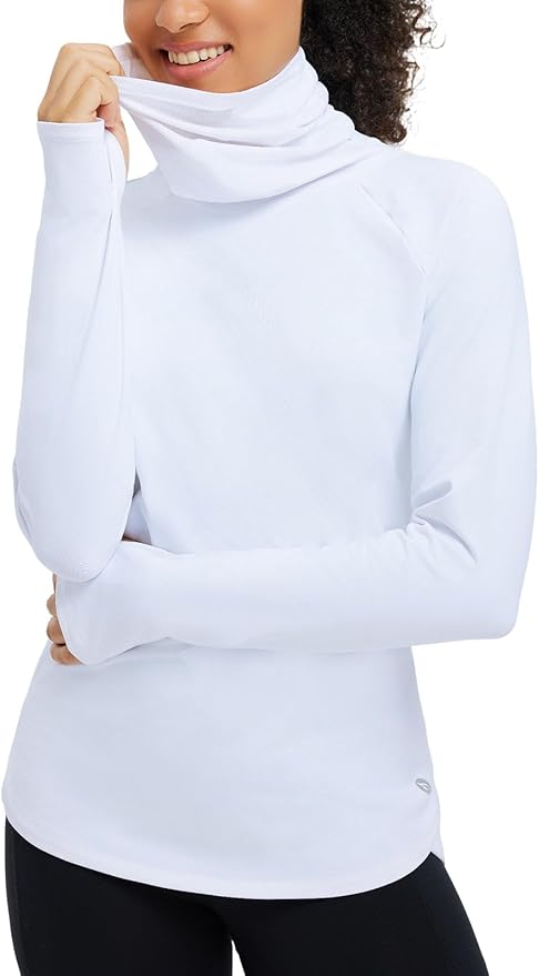 baleaf Women's Thermal Turtleneck Tops Long Sleeve Shirts Ski Base Layer with Integrated Neck Face Mask Thumbholes