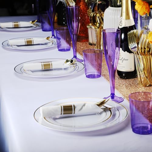 Homy Feel 6.5 OZ Purple Glitter Plastic Champagne Flutes 30 Pack, Disposable Wine Glasses for Party,Plastic Champagne Glas...