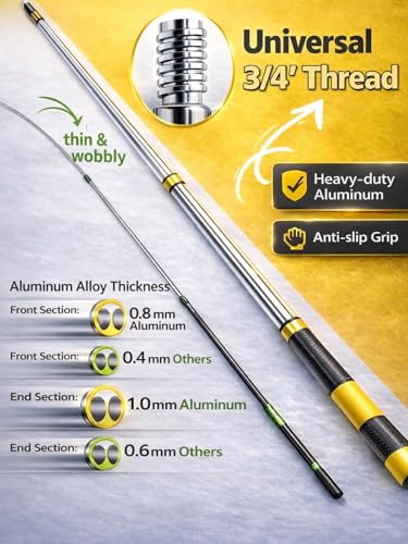 5-18 FT Long Telescopic Extension Pole, Multi-Purpose Aluminum Alloy Telescoping Rod with Universal Twist-on Metal Tip Fli...
