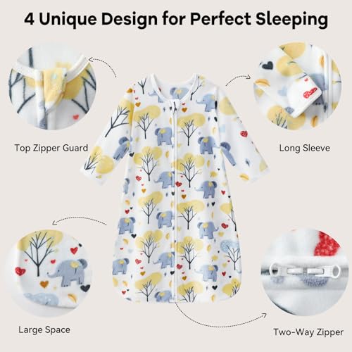 Unnivoll Fleece Baby Sleep Sack 0-6 Months Long Sleeve 1.0 Tog Baby Wearable Blanket Microfleece Sleeping Sack with 2-Way ...