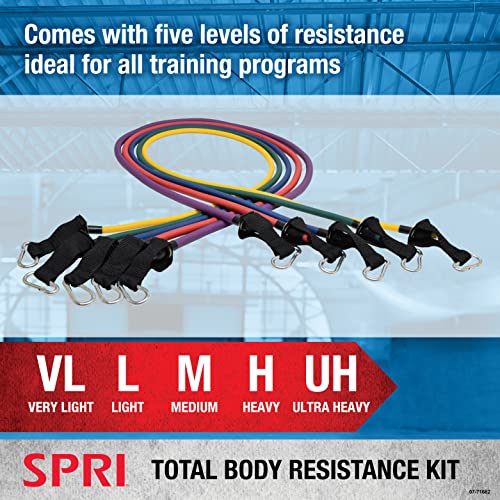 SPRI Resistance Band Kit - Resistance Training Interchangeable Tubes for Full Body Toning - Includes 5 Exercise Bands, Ank...