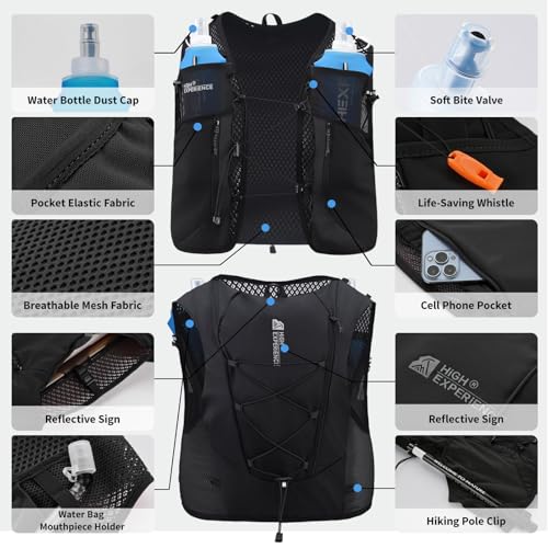 HIGH EXPERIENCE Running Vest Lightweight 4L Trail Hydration Backpack Pack with 2 17oz Soft Flask Jogging Marathon Cycling ...