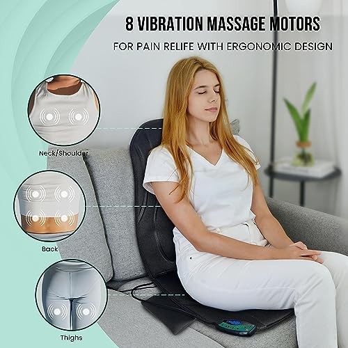 Snailax Vibration Back Massager with Heat, Seat Massager with 8 Vibrating Motors & 5 Modes, Chair Massager Cushion, Massag...
