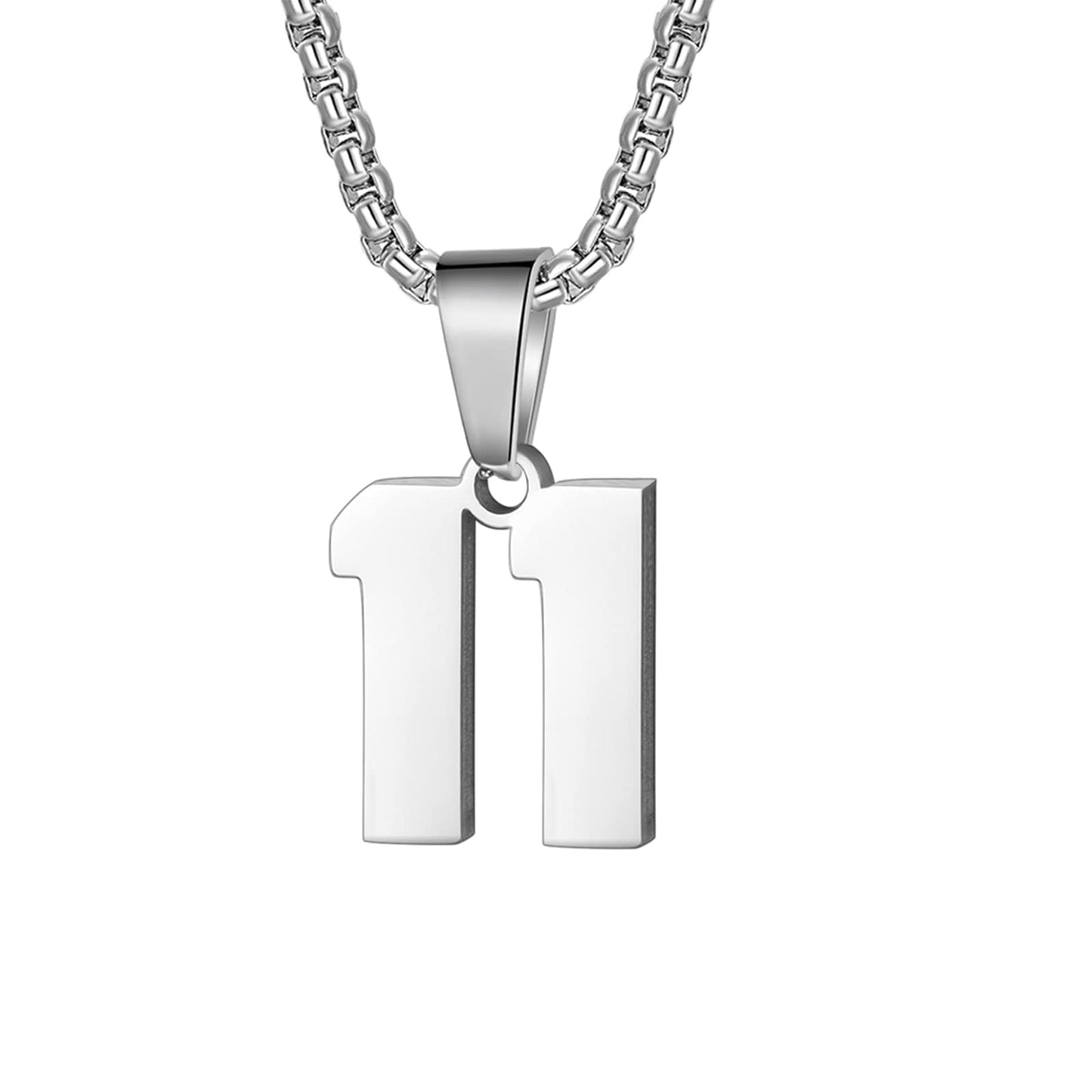 Number Necklaces Personalized Silver Initial Number Pendant Stainless Steel Chain 22+2inch Movement Necklaces for Men Women (11)