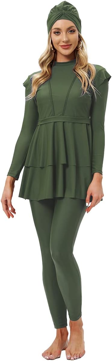 Muslim Swimsuits for Women Modest Islamic Swimwear Burkini Full Cover Hijab Top Pants with Swimming Cap Bathing Suits