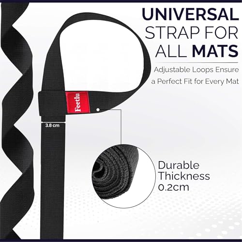 Feetlu Yoga Mat Straps 2 in 1 - Cotton - Adjustable anti-slip straps for yoga, pilates, stretching, for carrying mats