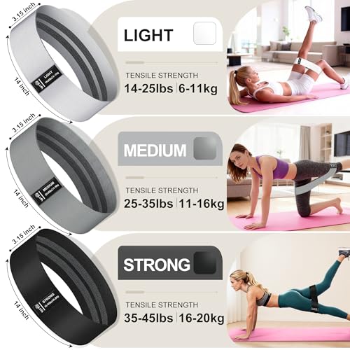 WTYIY Fabric Resistance Bands for Working Out, 3-Level Non-Slip Exercise Bands for Men and Women, Booty Bands Equipment fo...