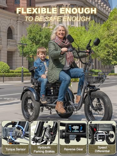 Folding Electric Tricycle for Adults 2 Seater, 22MPH 100 Miles 4" Wide Fat Tire Electric Trike, 3 Wheel Electric Bike 1200...