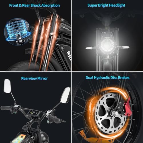 Ridstar Electric Motorcycle for Adults,Peak 3000W 35MPH,52V 40Ah All Terrain E-Bike,20" Fat Tire Mountain Bike UL2849