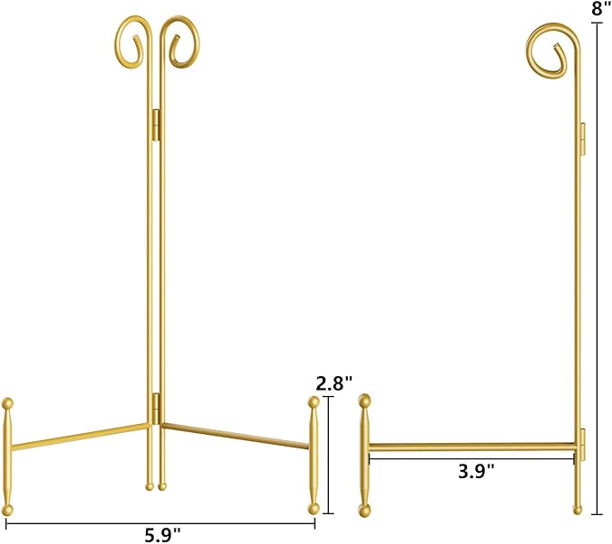SVENJBB Plate Display Stands, 8 Inch Holder, Gold Picture Frame Easel Stand for Table, Decorative for Photo, Art, Books (2 Pack)