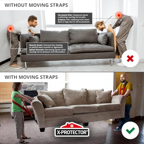 X-Protector Moving Straps - 2 Pairs - Lifting Straps for 2 Movers - Move Furniture Easily and Safely - Perfect for Lifting...