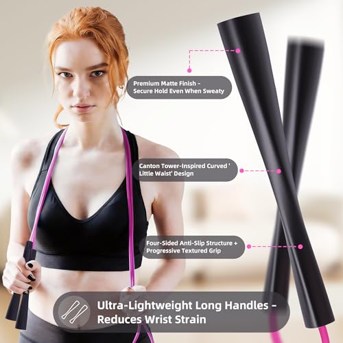 YUEDONG 5mm Adjustable Weighted Jump Rope Inspired by Canton Tower Curve - Elegant Matte Long Handles with Four-Sided Ant...
