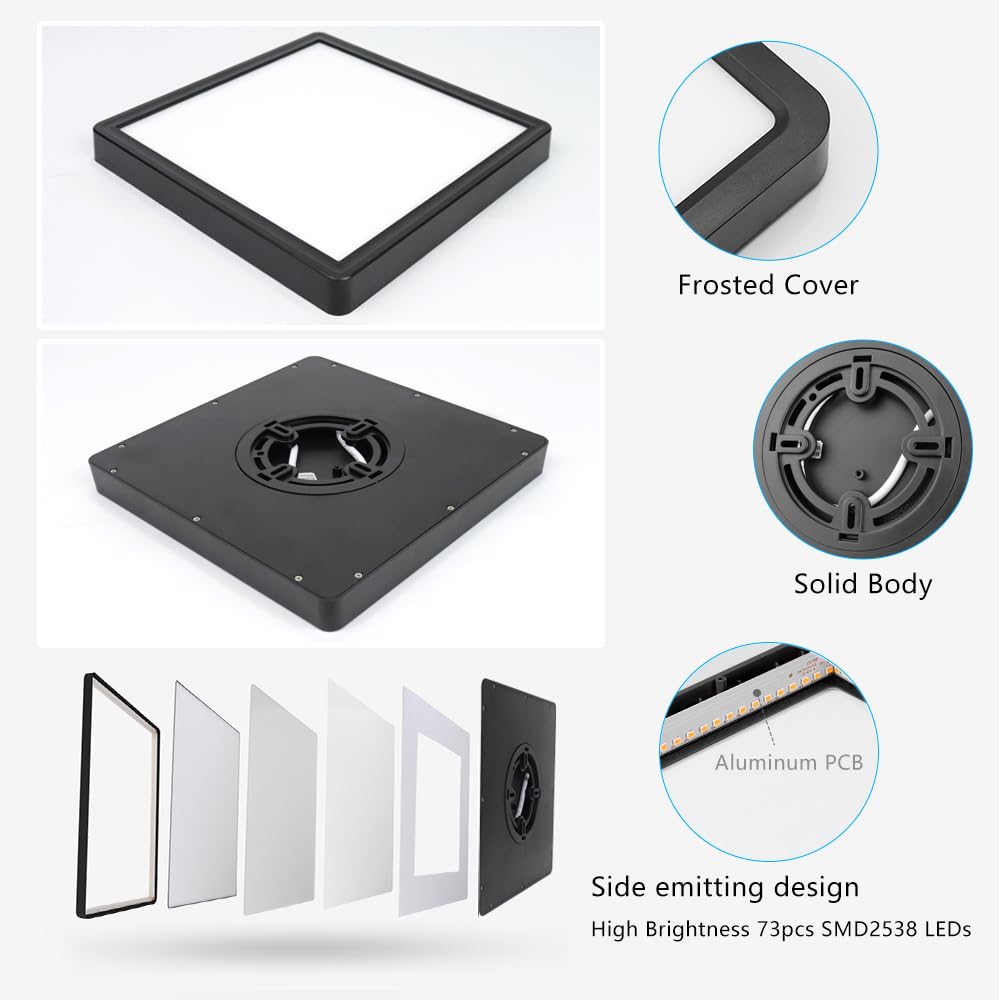 9Inch 18W Square Led Ceiling Light Fixtures Flush Mount  5000K Daylight White Led Ceiling Lamp  Surface Mount Modern Ceiling Lights  Black Slim Flat Panel Lighting For Bedroom  Kitchen  Bathroom Etc