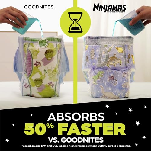 Ninjamas Boys Bedwetting Nighttime Underwear, Size L Pull Ups for Boys (64-95+ lbs), 68 Count, Training Pants, Overnight U...