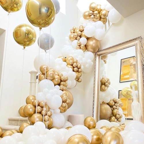Awenztech 120pcs 5 inch Metallic Gold Balloons, Small Chrome Gold Latex Balloons for Graduation Engagement Wedding Birthda...